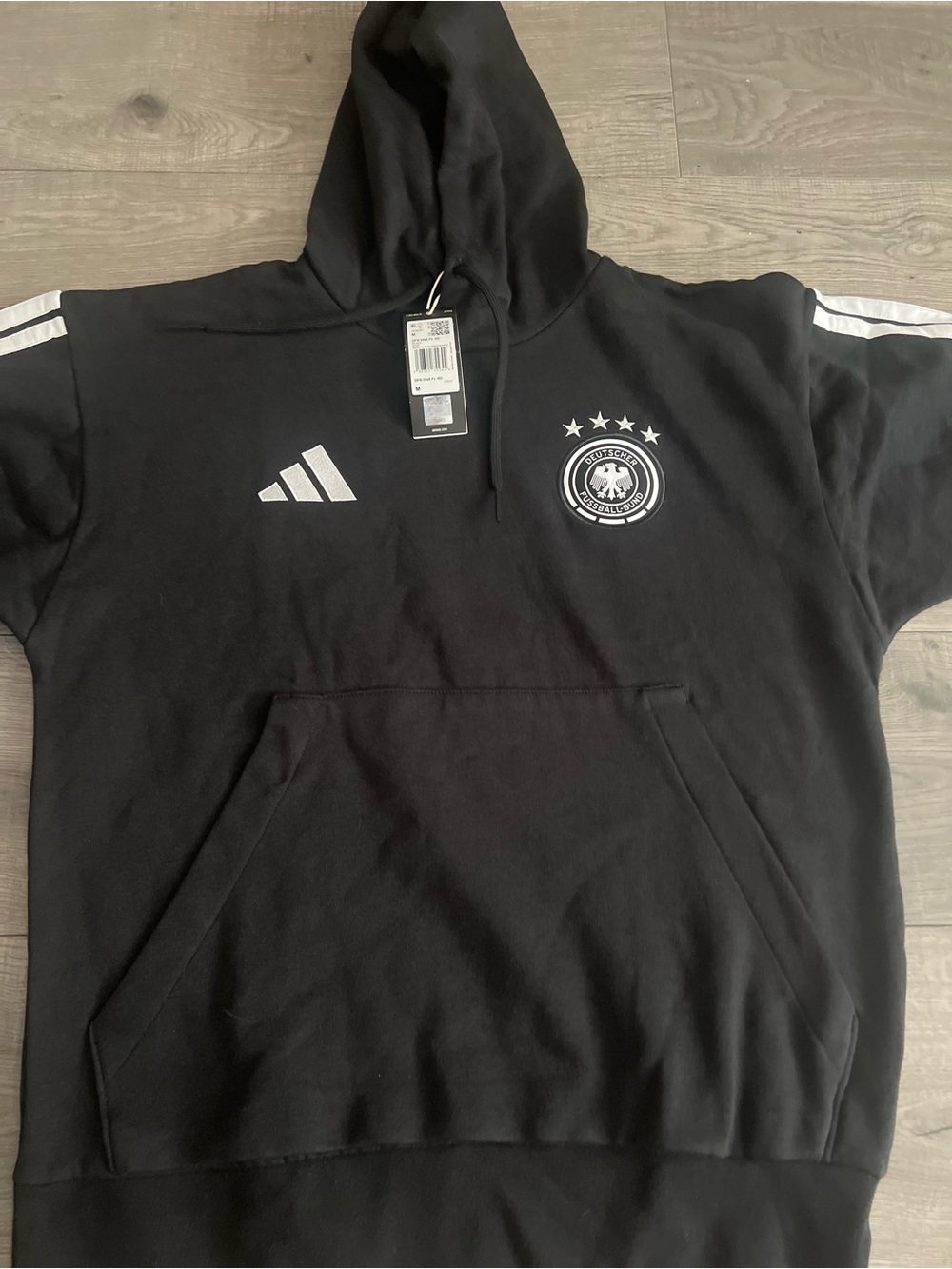 adidas Men’s Black Crewneck Hoodie with White Logo Accents